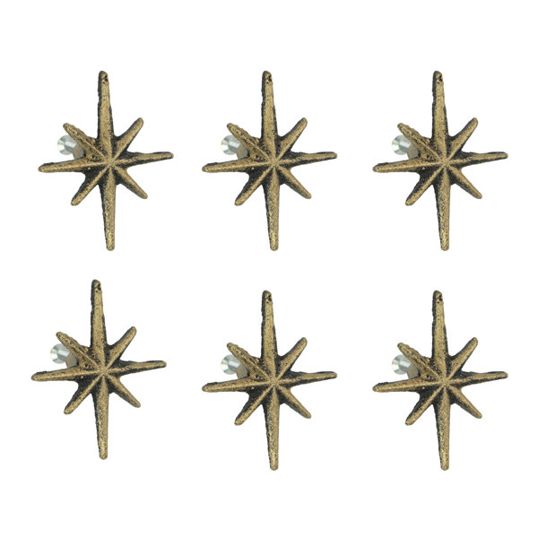 Zeckos Set Of 6 Antique Gold Finish Mid Century Modern Starburst Drawer